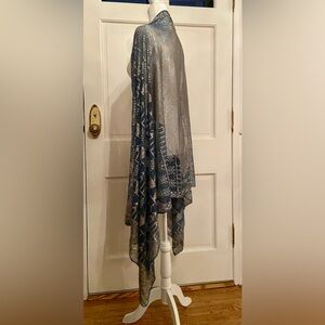 Antique 1920s Assuit Shawl Silver Metal Periwinkle Flapper Dress Assiut Vintage
